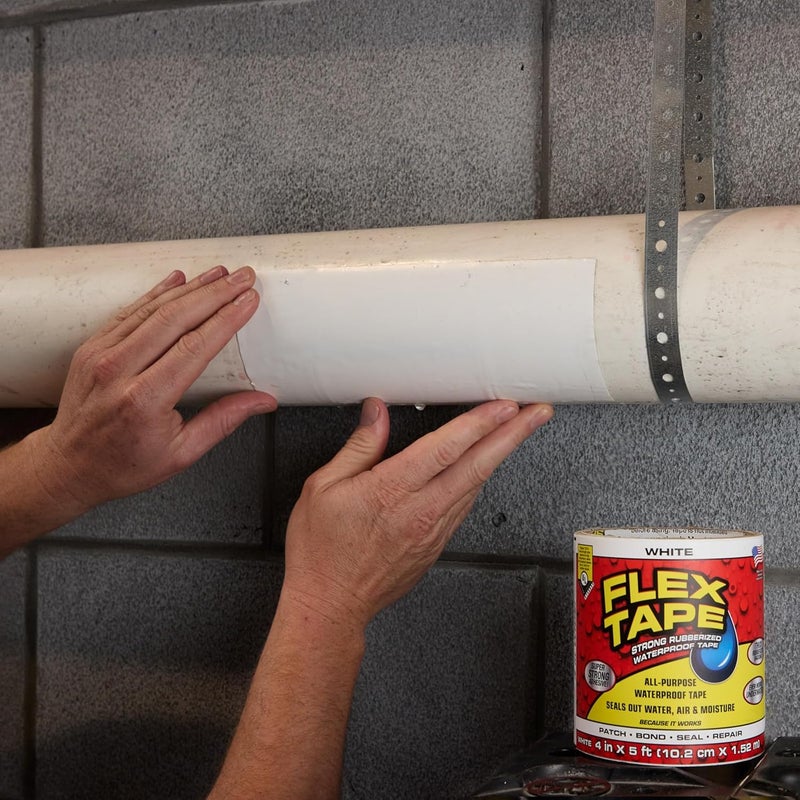 Flex Seal Flex Tape, Original Thick Flexible Rubberized Waterproof Tape - Seal and Patch Leaks, Works Underwater, Indoor Outdoor - Home RV Roof Plumbing and Pool Repairs, White, 4 in x 5 ft, Pack of 2 - Image 3